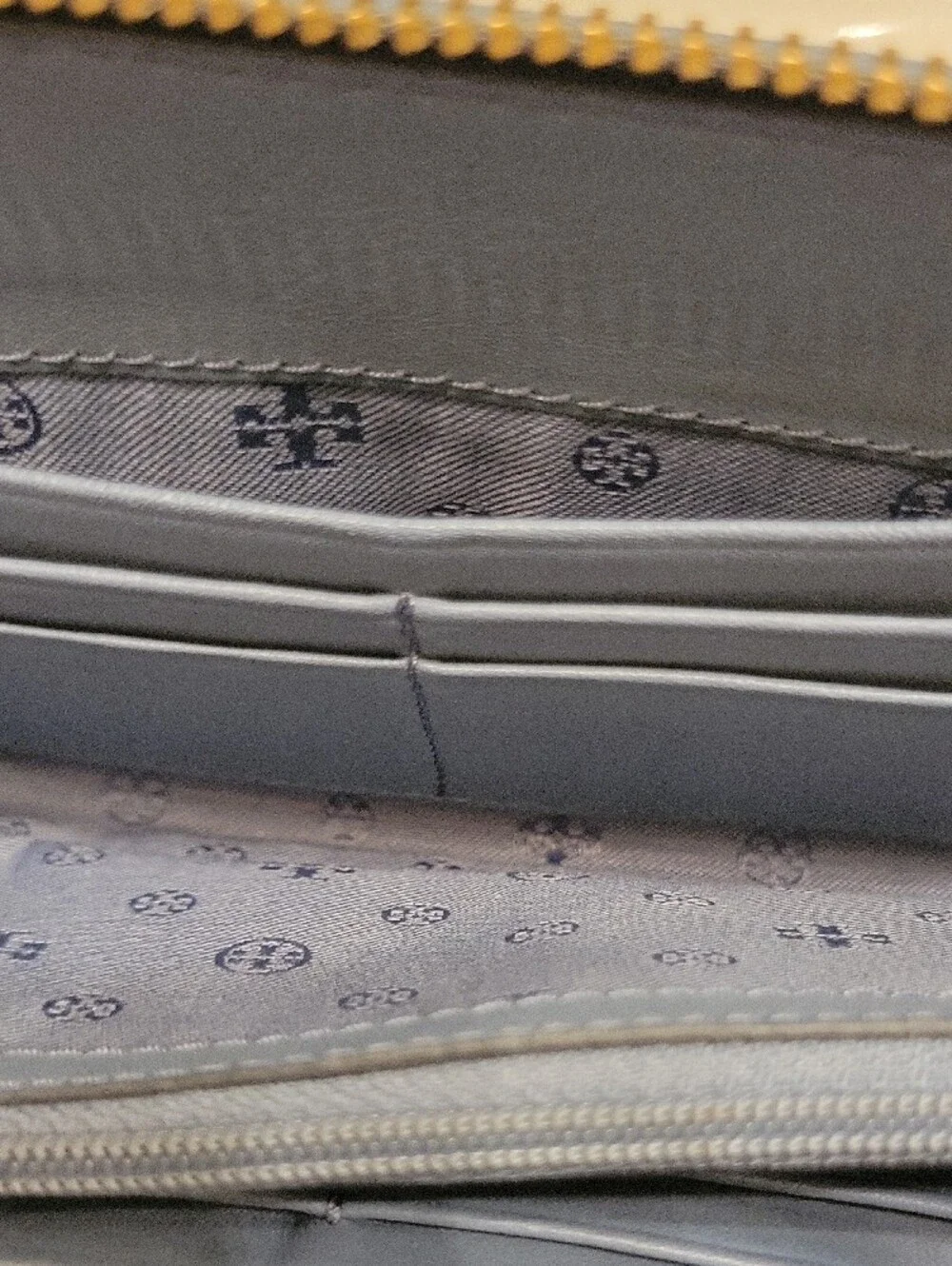 Tory Burch Periwinkle Embossed Logo Zip Wallet